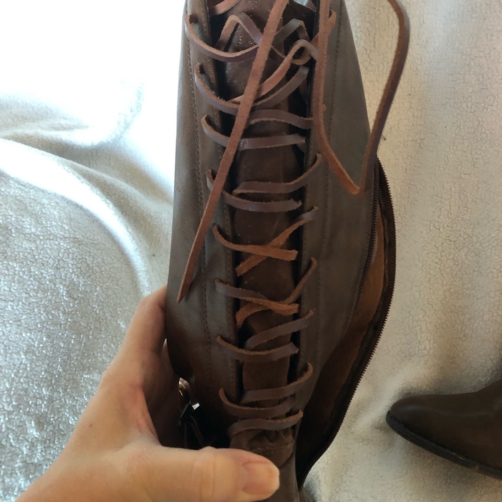 Brown Leather Lace-Up Boots